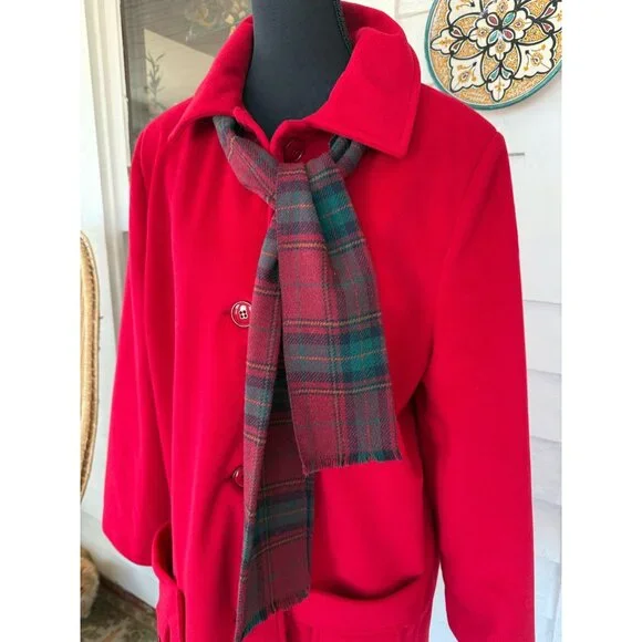 Vintage 80's Veloura Fleece Red Womens Jackect Coat With Scarf Sz 12 - Picture 14 of 14